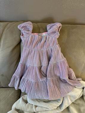 Rachel Zoe Kids Pink Sparkle Plissé Tiered Flutter Sleeve Dress 4T